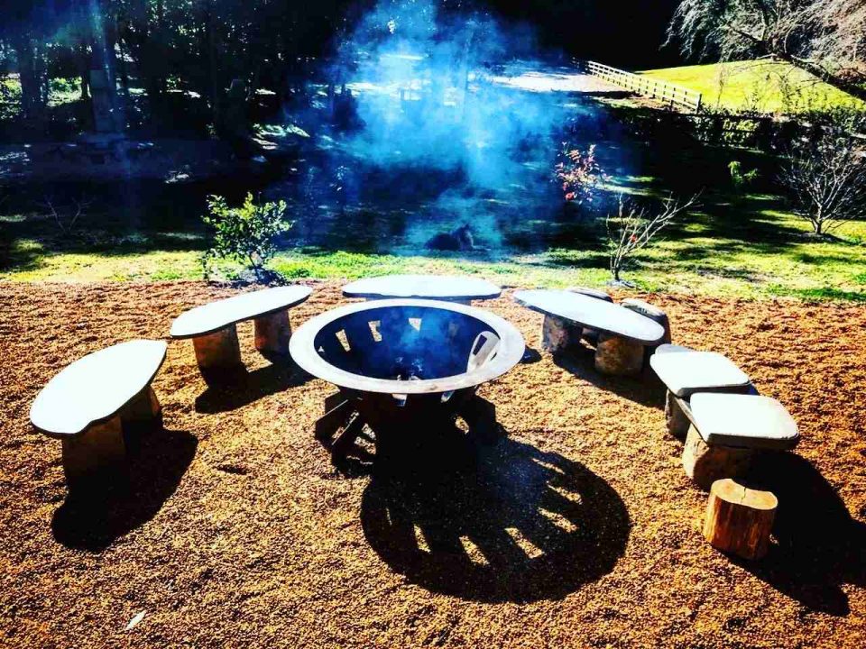 Australian designed and made fire bit being used in situ in backyard