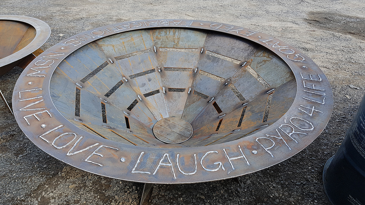 Large Australian made fire pit with customised wording