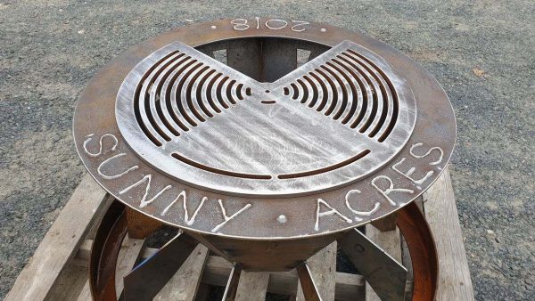 Custom Australian made fire pit with commemorative worded welded into rim